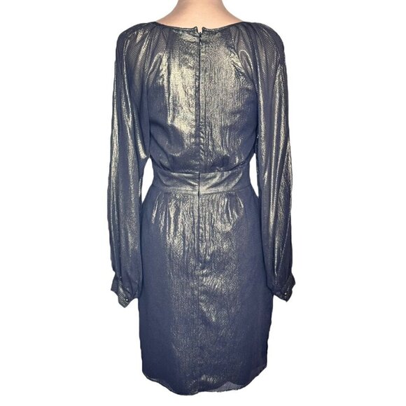 NWT Cocktail Mini Dress Sz.S Black Gauzy Gold Shimmer Sheer Sleeve 90s Event - Picture 4 of 14